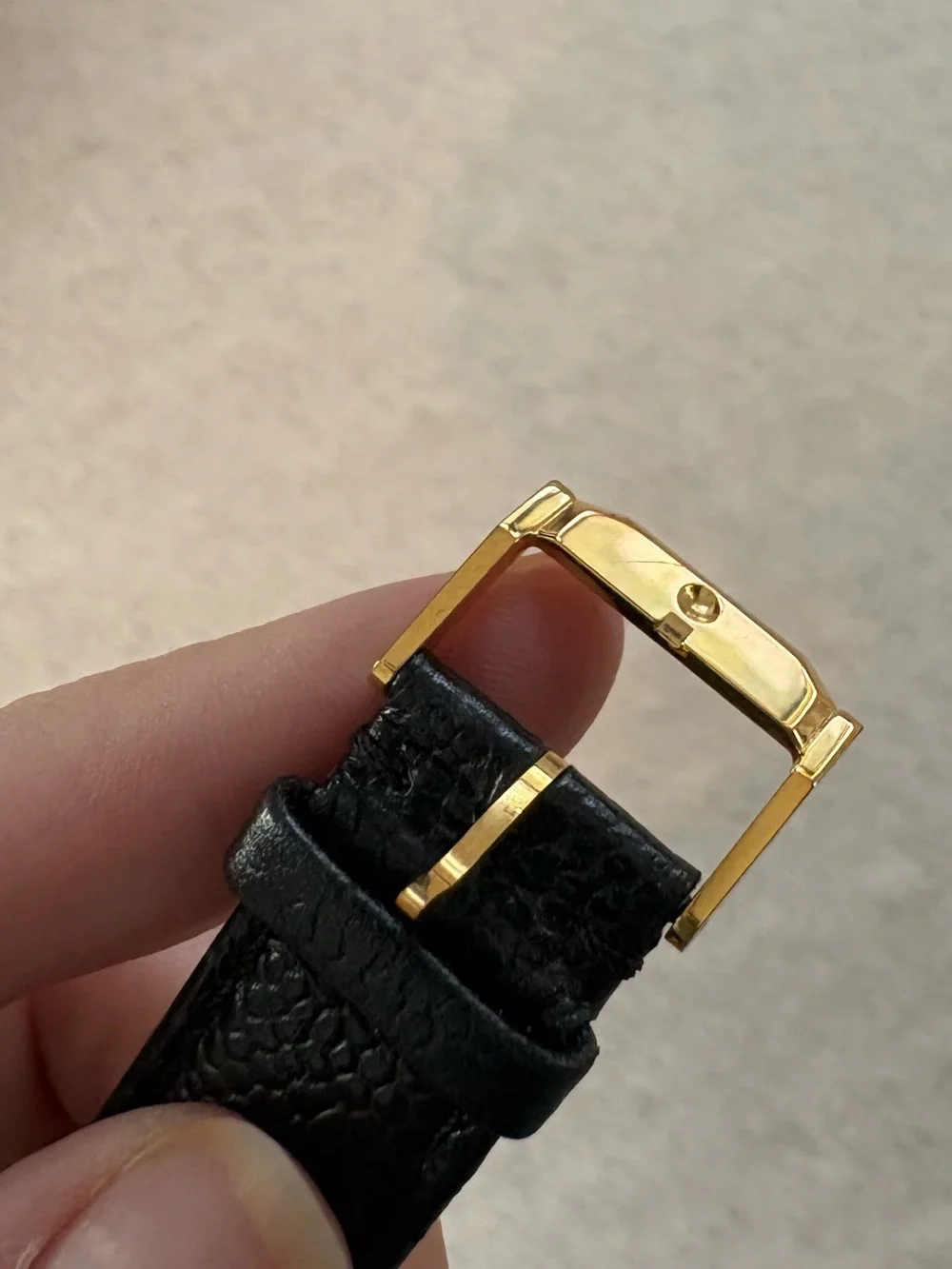 movado Gold Case Black Dial Leather Strap Watch